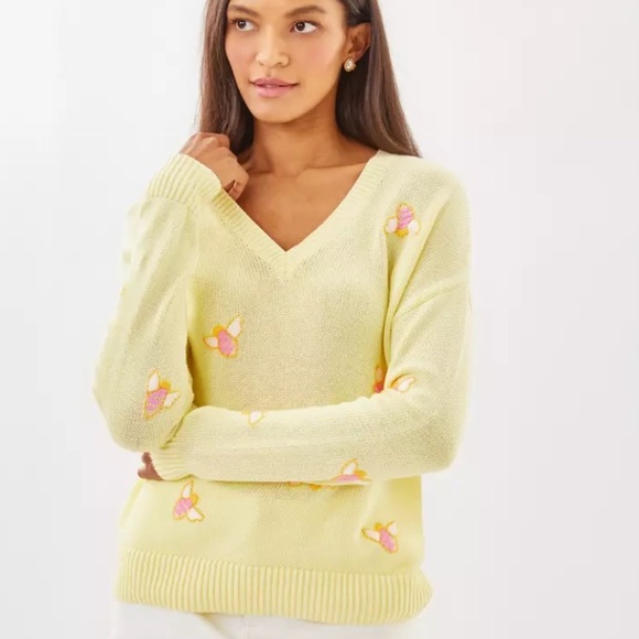 Lilly Pulitzer Tensley Sweater M Bee 🐝 Cotton - Picture 1 of 3